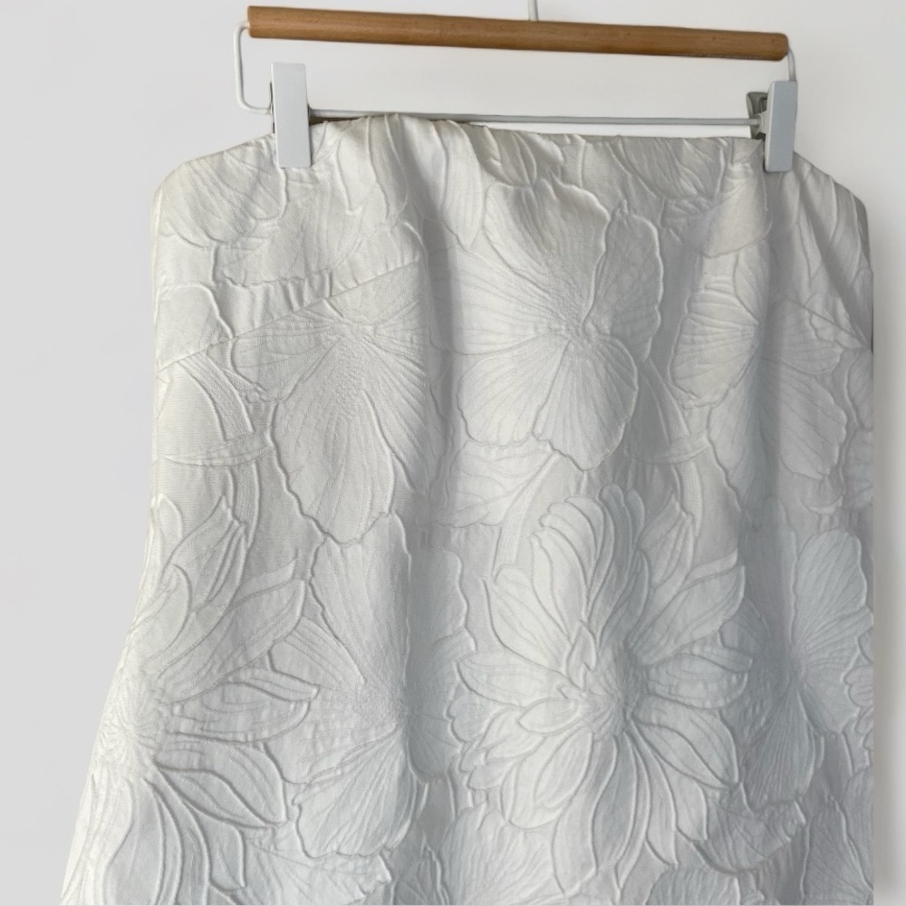 J. Crew White Strapless Floral Jacquard Dress